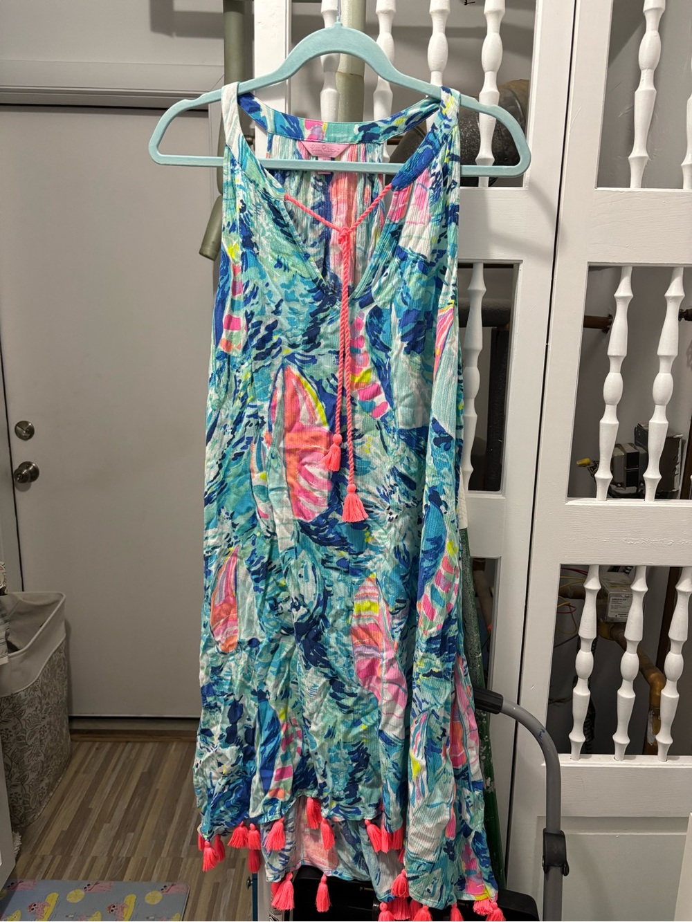 Lilly Pulitzer Ocean-Print Tassel Maxi Dress in Aqua, Blue & Pink